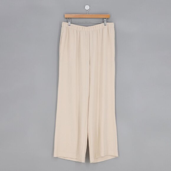 IC COLLECTION Pants - IC COLLECTION Cream Beige Elastic Waist Wide Leg Pants Size XXL